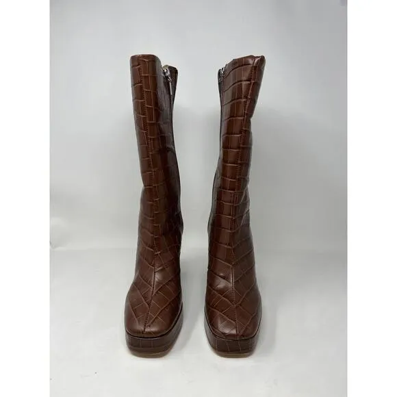 NEW WOMEN'S SCHUTZ Raff Croc-Embossed Leather Platform Boots US SZ 10.5 B  NWB