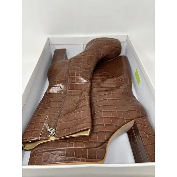 NEW WOMEN'S SCHUTZ Raff Croc-Embossed Leather Platform Boots US SZ 10.5 B  NWB