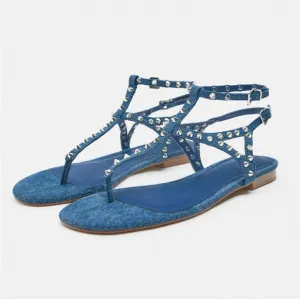 New Zara Studded Denim Sandals Sz 37/ 6.5