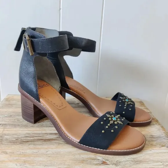 NEW Zodiac Black Block Heel Ankle Strap Sandals Sz 8M Studded Embellished
