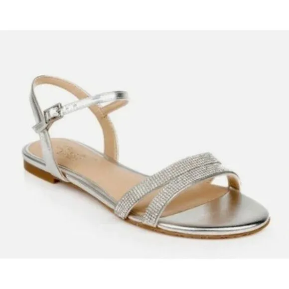 NEW Badgley Mischka Silver Metallic Bridget Embellished Open Toe Sandals 11