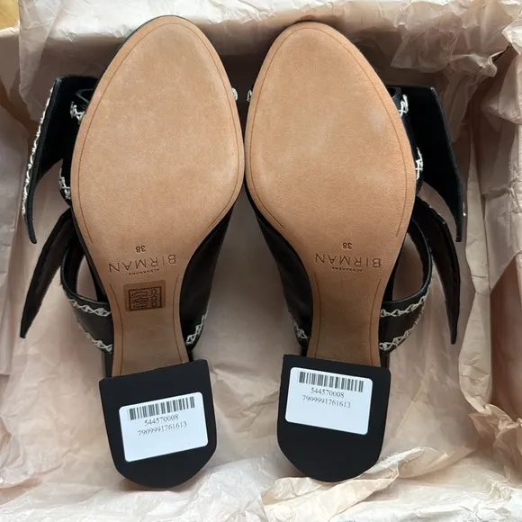 nib Alexandre Birman “Clarita” Stitched Bow Block Heel Sandals in Black size 8