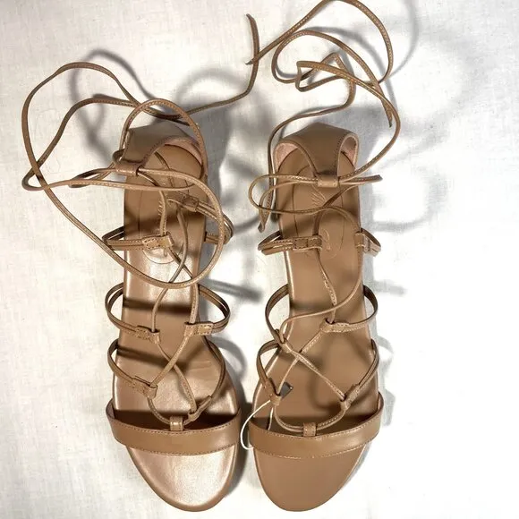 NIB Anna F. Braded Flat Sandals Size 11 Camel Leather Made in Italy