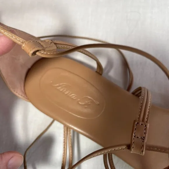 NIB Anna F. Braded Flat Sandals Size 11 Camel Leather Made in Italy