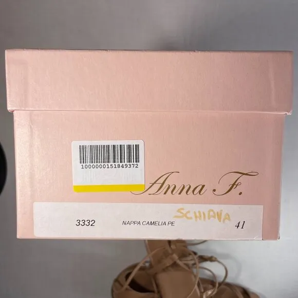 NIB Anna F. Braded Flat Sandals Size 11 Camel Leather Made in Italy
