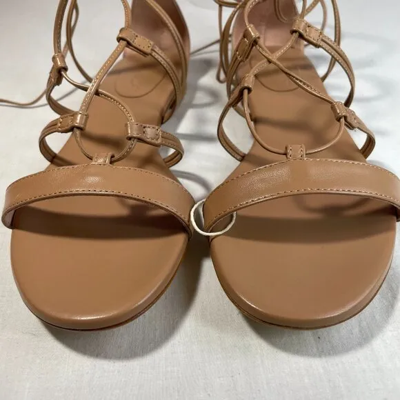 NIB Anna F. Braded Flat Sandals Size 11 Camel Leather Made in Italy