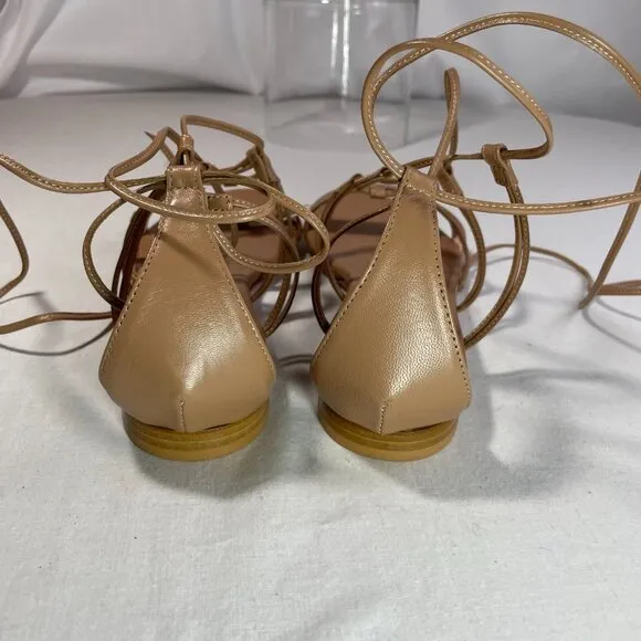 NIB Anna F. Braded Flat Sandals Size 11 Camel Leather Made in Italy