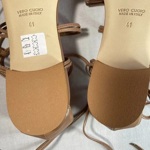 NIB Anna F. Braded Flat Sandals Size 11 Camel Leather Made in Italy
