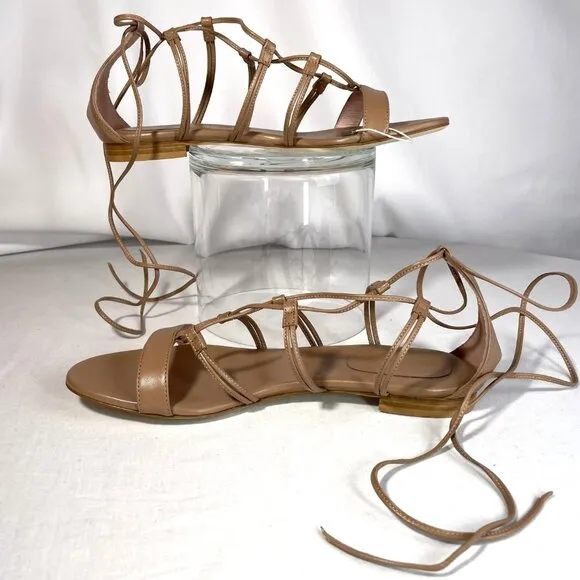 NIB Anna F. Braded Flat Sandals Size 11 Camel Leather Made in Italy