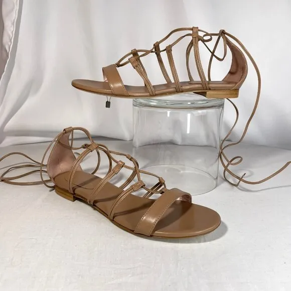NIB Anna F. Braded Flat Sandals Size 11 Camel Leather Made in Italy