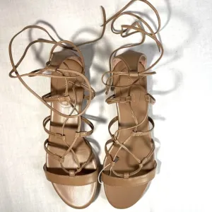 NIB Anna F. Braded Flat Sandals Size 11 Camel Leather Made in Italy