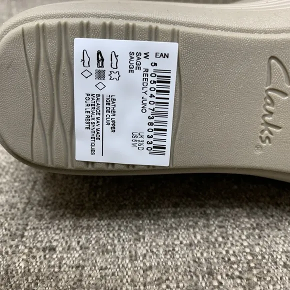 NIB Clarks Wedges Reedly Juno Sandals Sage Triple Strap Nubuck Leather Sz 6 M