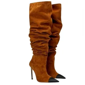 NIB Good American Over the Knee Slouch Pointed Toe Brown Boots 4