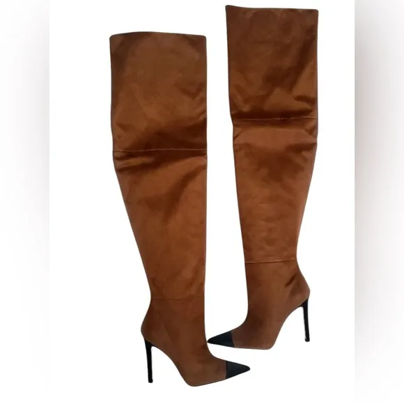 NIB Good American Over the Knee Slouch Pointed Toe Brown Boots 4