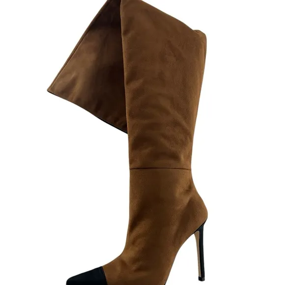 NIB Good American Over the Knee Slouch Pointed Toe Brown Boots 4