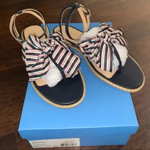 NIB Jack Rogers Heidi Blue Stripe Bow Sandals 9.5