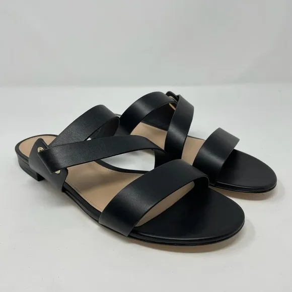 NIB Via Spiga Cadell Slip On Strappy Black Leather Sandals
