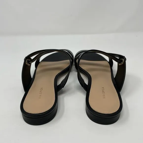 NIB Via Spiga Cadell Slip On Strappy Black Leather Sandals
