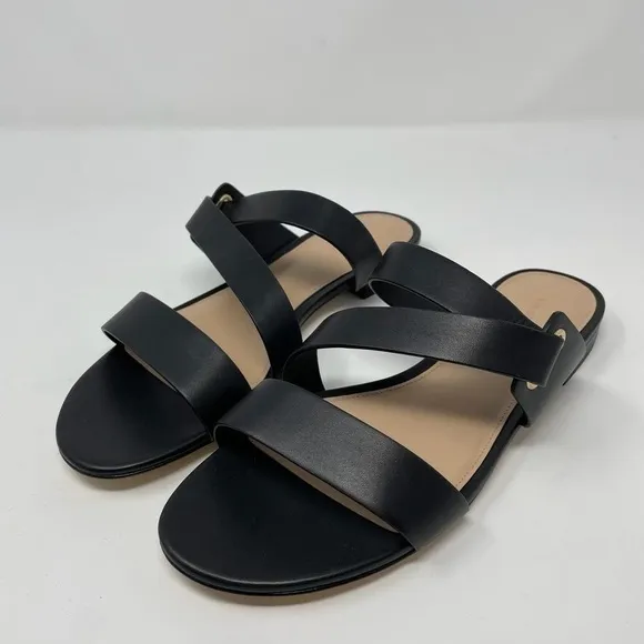 NIB Via Spiga Cadell Slip On Strappy Black Leather Sandals
