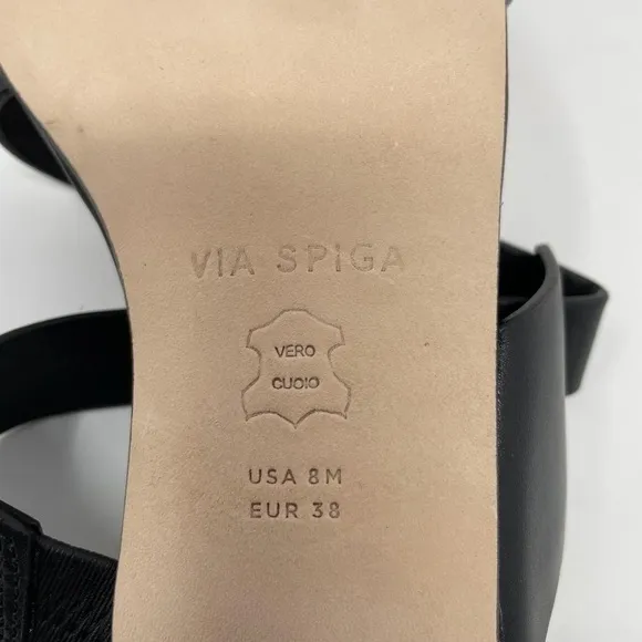 NIB Via Spiga Cadell Slip On Strappy Black Leather Sandals