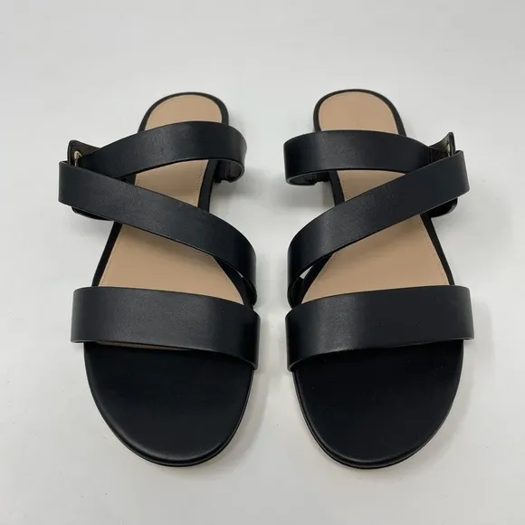 NIB Via Spiga Cadell Slip On Strappy Black Leather Sandals