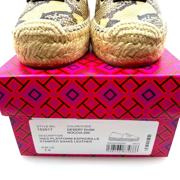 NIB with dust bag TORY BURCH Snakeskin Espadrille Loafers 7.5