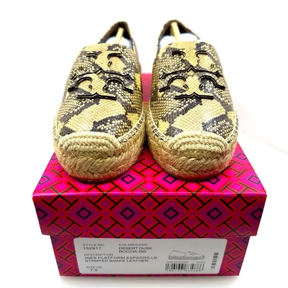 NIB with dust bag TORY BURCH Snakeskin Espadrille Loafers 7.5