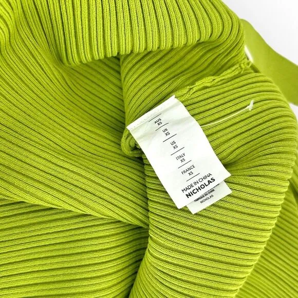 Nicholas Giuliana EUC Sweater Dress Rib Knit Midi Belted Lime Dress‎ - size XS