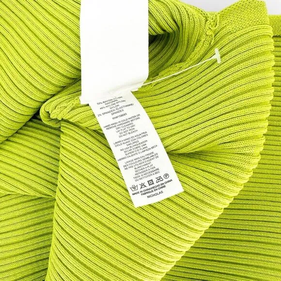 Nicholas Giuliana EUC Sweater Dress Rib Knit Midi Belted Lime Dress‎ - size XS