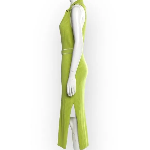 Nicholas Giuliana EUC Sweater Dress Rib Knit Midi Belted Lime Dress‎ - size XS