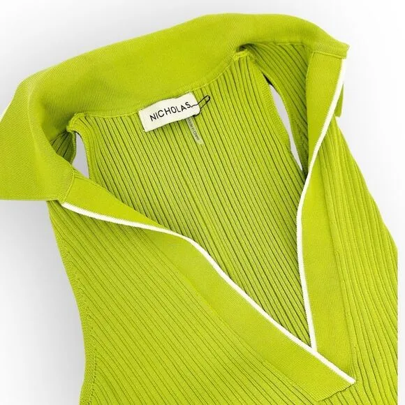 Nicholas Giuliana EUC Sweater Dress Rib Knit Midi Belted Lime Dress‎ - size XS