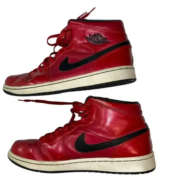 Nike 10 Air Jordan 1 Retro‎ high top red &amp; black leather basketball sneakers