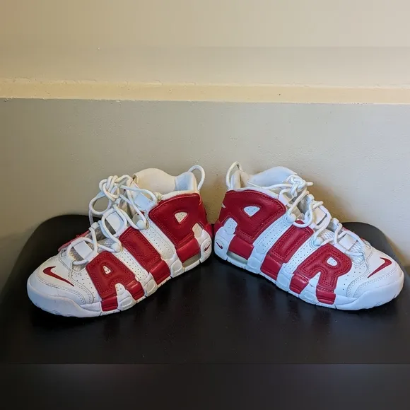 Nike Air More Uptempo  White Red Youth 5.5 Women's 8-8.5 Basketball Snea…