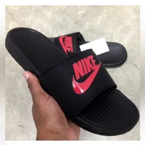 NIKE BENASSI SLIDES JUST DO IT BLACKS JDI BLACKS REDS BREDS BRED