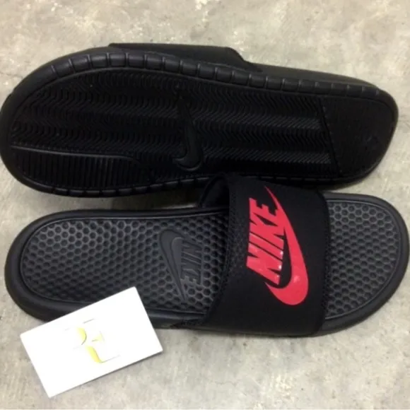 NIKE BENASSI SLIDES JUST DO IT BLACKS JDI BLACKS REDS BREDS BRED