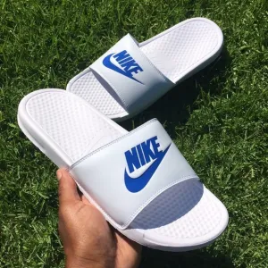 NIKE BENASSI SLIDES JUST DO ITWHITE ROYALS BLUES