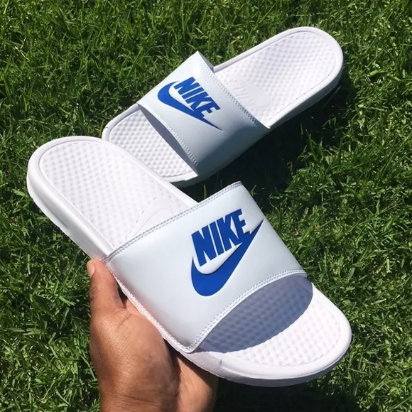 NIKE BENASSI SLIDES JUST DO ITWHITE ROYALS BLUES