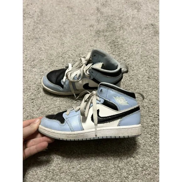 Nike Boys Air Jordan 1 Mid 640737-401 Blue Basketball Shoes Sneakers Size 1Y