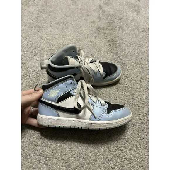 Nike Boys Air Jordan 1 Mid 640737-401 Blue Basketball Shoes Sneakers Size 1Y