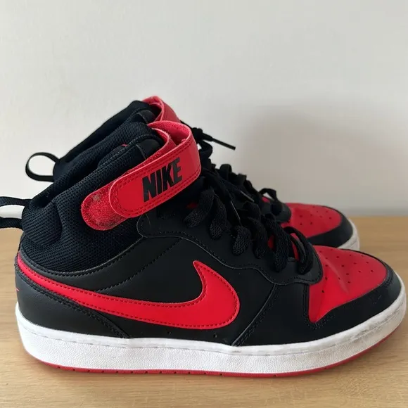 Nike Court Borough Mid 2 CD7782-003Leather Basketball Sneakers Black Red