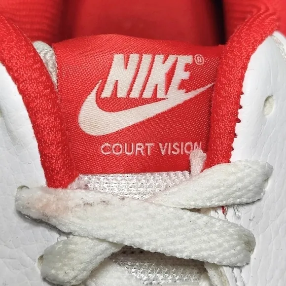 Nike Court Vision Lo Basketball Leather Sneakers White/Black/Red Mens Size 8