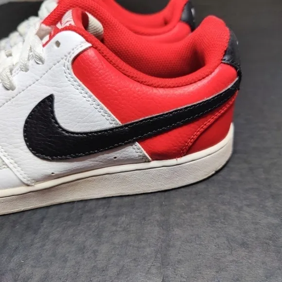 Nike Court Vision Lo Basketball Leather Sneakers White/Black/Red Mens Size 8