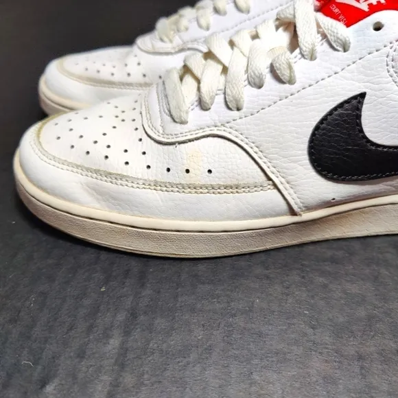 Nike Court Vision Lo Basketball Leather Sneakers White/Black/Red Mens Size 8