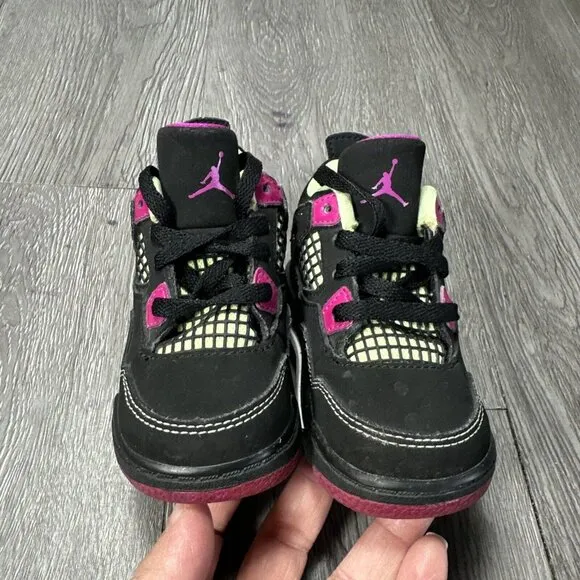 Nike Girls Air Jordan 4 705345-027 Black Basketball Shoes Sneakers Size 6C