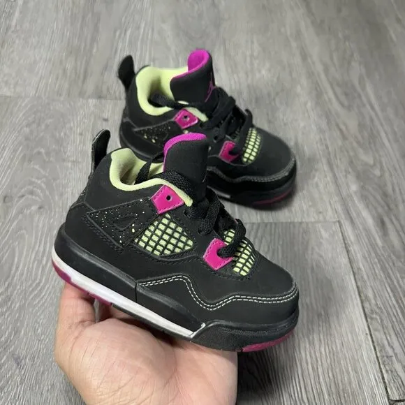 Nike Girls Air Jordan 4 705345-027 Black Basketball Shoes Sneakers Size 6C