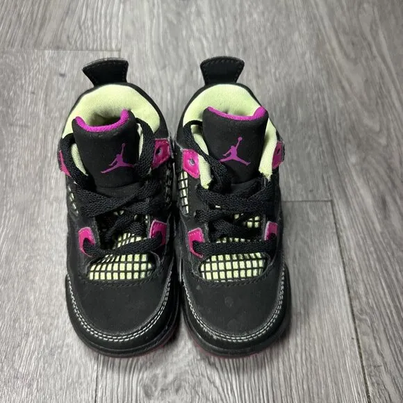 Nike Girls Air Jordan 4 705345-027 Black Basketball Shoes Sneakers Size 6C