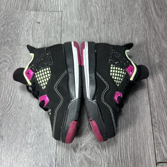 Nike Girls Air Jordan 4 705345-027 Black Basketball Shoes Sneakers Size 6C