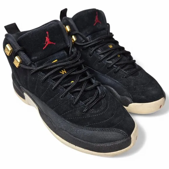 Nike Jordan 12 Retro Suede Sneakers Youth Reverse Taxi Basketball Mid Top 6Y
