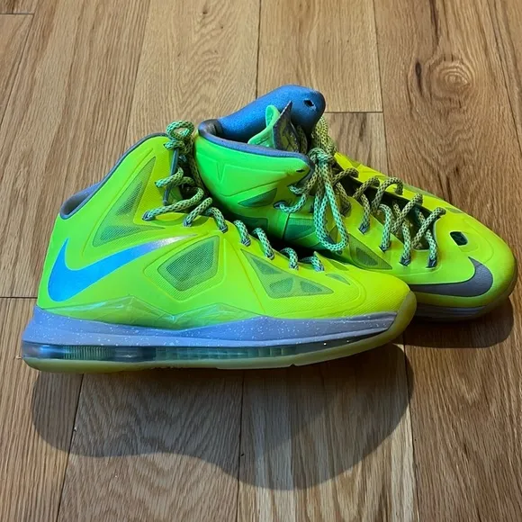 Nike Lebron X VOLT basketball Sneakers yellow gray sz 8.5