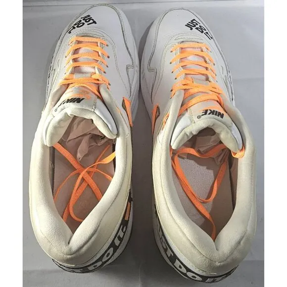 Nike Men's Air Max 1 &quot;JUST DO IT&quot;  White/Orange/Black Sneakers Size 11.5
